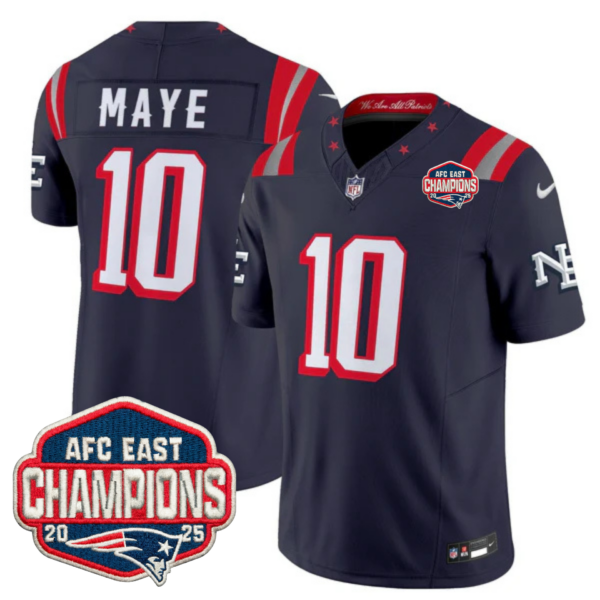 New England Patriots 2025 “Rivalries” AFC East Champions Vapor Limited Jersey – All Stitched – Navy – Drake Maye Jersey