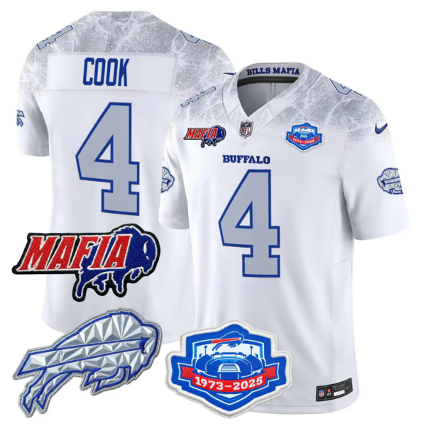 Buffalo Bills 2025 Bills Mafia & Farewell Season Patch Vapor Limited Jersey – All Stitched – Cold Front – James Cook Jersey