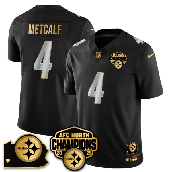 Pittsburgh Steelers AFC North Division Champions Vapor Limited Gold Jersey – All Stitched – Black Limited – DK Metcalf Jersey
