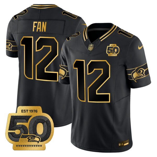Seattle Seahawks 50th Anniversary Patch Gold Vapor Limited Jersey – All Stitched – Black Gold th Fan Jersey