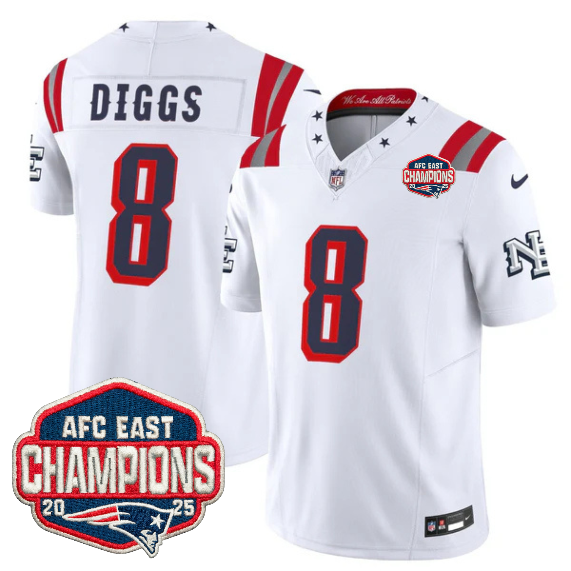 New England Patriots 2025 “Rivalries” AFC East Champions Vapor Limited Jersey – All Stitched – White – Stefon Diggs Jersey