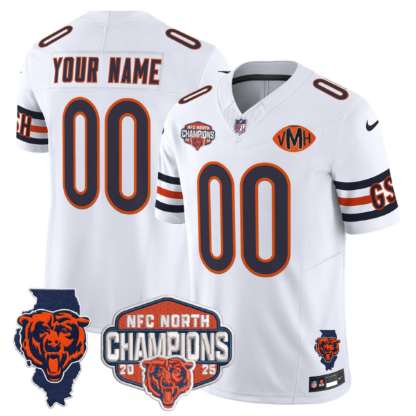 Custom Chicago Bears 2025 NFC North Champions Patch Jersey V2 – All Stitched – White Jersey