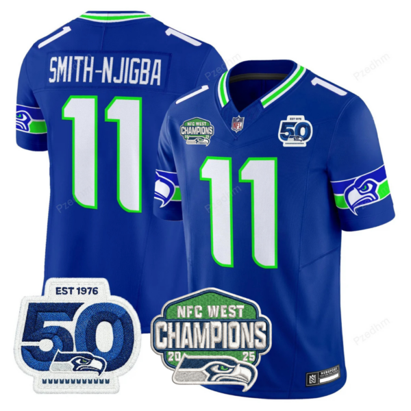 Seattle Seahawks NFC West Division Champions Vapor Limited Jersey V2 – All Stitched – Royal – Smith-Njigba Jersey