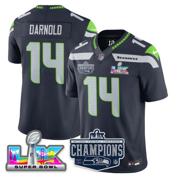 Seattle Seahawks 2025 NFC Champions Vapor Limited Jersey – All Stitched – Navy – Sam Darnold Jersey