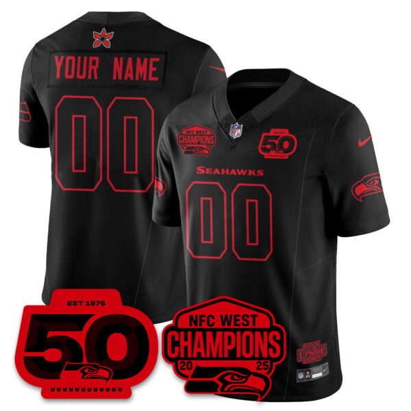 Seattle Seahawks Stranger Things NFC West Division Champions Vapor Limited Custom Jersey – All Stitched – Black Jersey