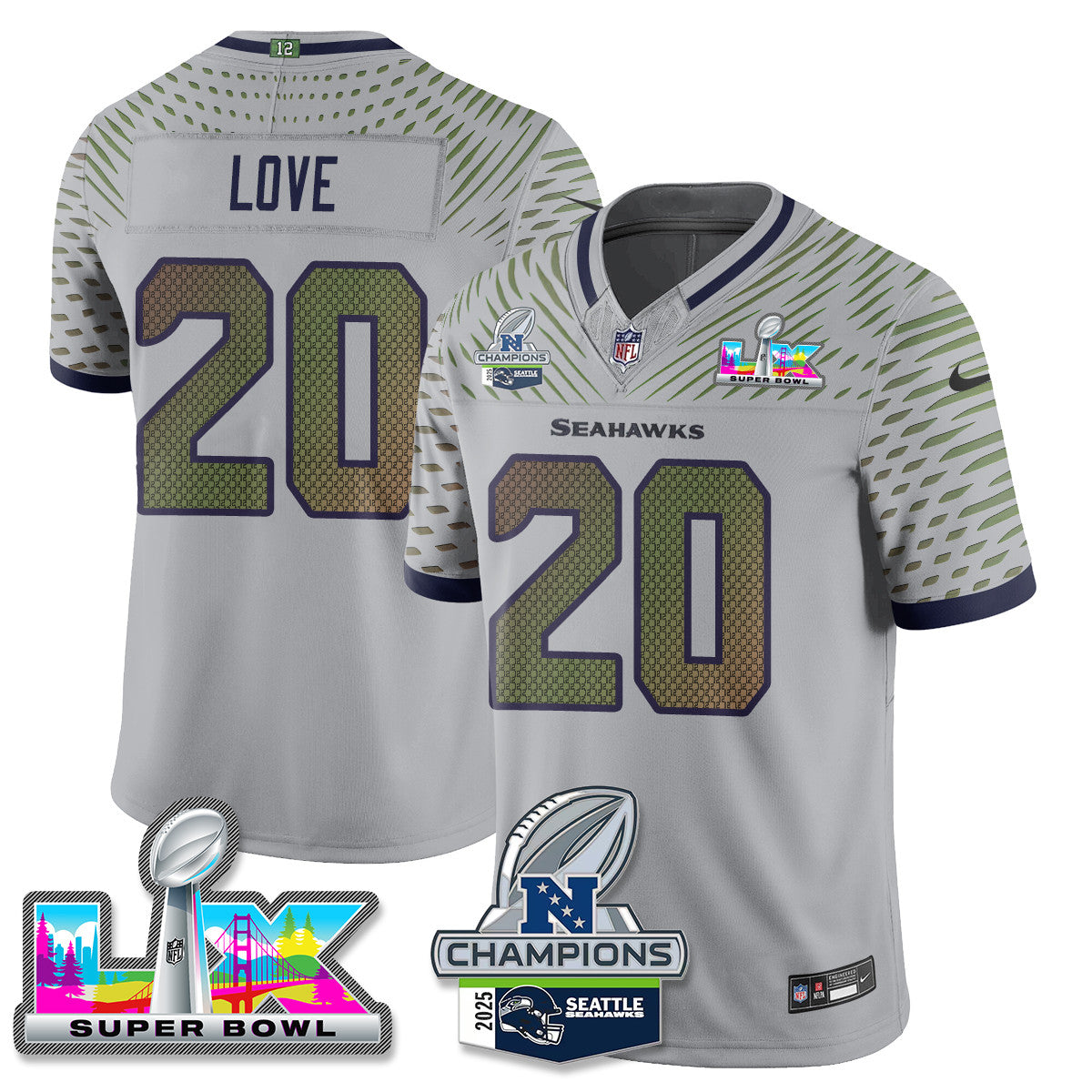 Seattle Seahawks 2025 NFC Champions Vapor Limited Jersey V2 – All Stitched – Wolf Gray – Julian Love Jersey