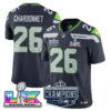 Seattle Seahawks 2025 NFC Champions Vapor Limited Jersey – All Stitched – Navy – Zach Charbonnet Jersey