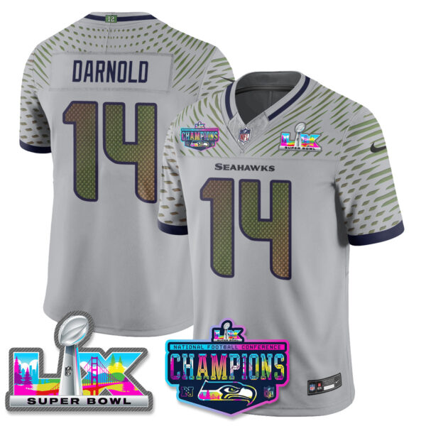 Seattle Seahawks 2025 Vapor Limited Jersey – NFC Champions Limited Patch – All Stitched – Wolf Gray – Sam Darnold Jersey