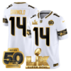 Seattle Seahawks Super Bowl LX Patch Gold Jersey – All Stitched – White Gold – Sam Darnold Jersey