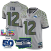Seattle Seahawks Super Bowl LX Patch Jersey – All Stitched – Wolf Gray – 12th Fan Jersey