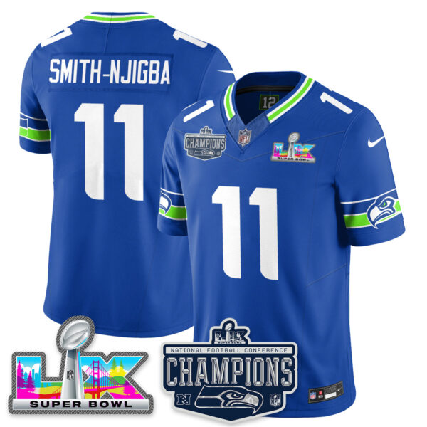 Seattle Seahawks 2025 NFC Champions Vapor Limited Jersey – All Stitched – Royal – Jaxon Smith-Njigba Jersey
