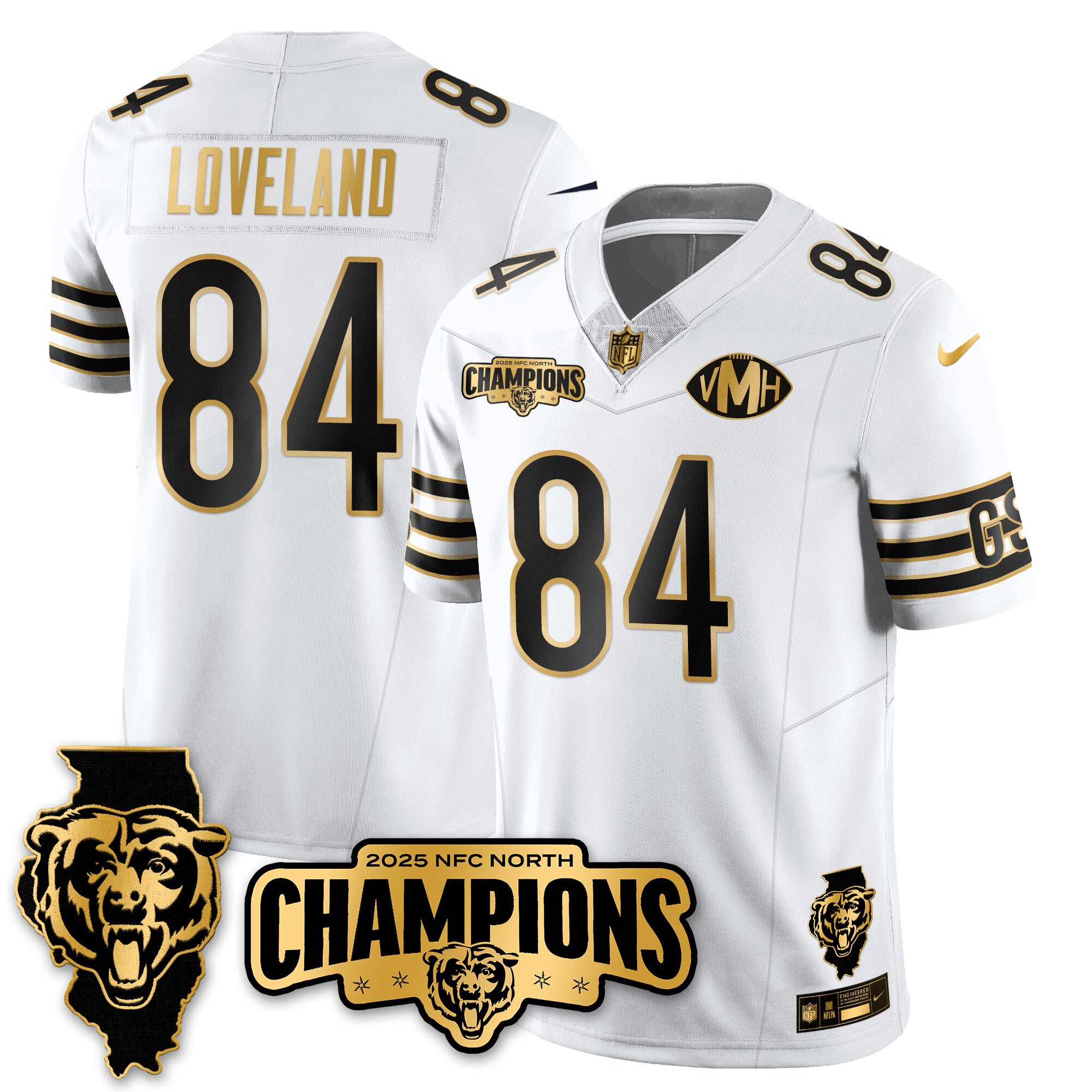 Chicago Bears NFC North Division Champions Vapor Limited Gold Jersey – All Stitched – White Gold – Colston Loveland Jersey