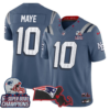 New England Patriots 6-Time Champions & Massachusetts Patch Vapor Limited Jersey V3- All Stitched – Storm Blue – Drake Maye Jersey