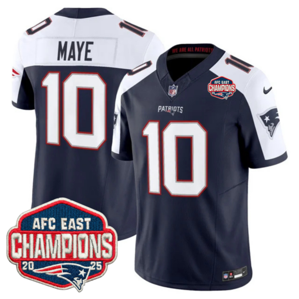 New England Patriots AFC East Champions Patch Vapor Limited Jersey – All Stitched – Navy Alternate – Drake Maye Jersey