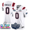 New England Patriots 2025 AFC Champions Vapor Limited Jersey – All Stitched – White – Christian Gonzalez Jersey