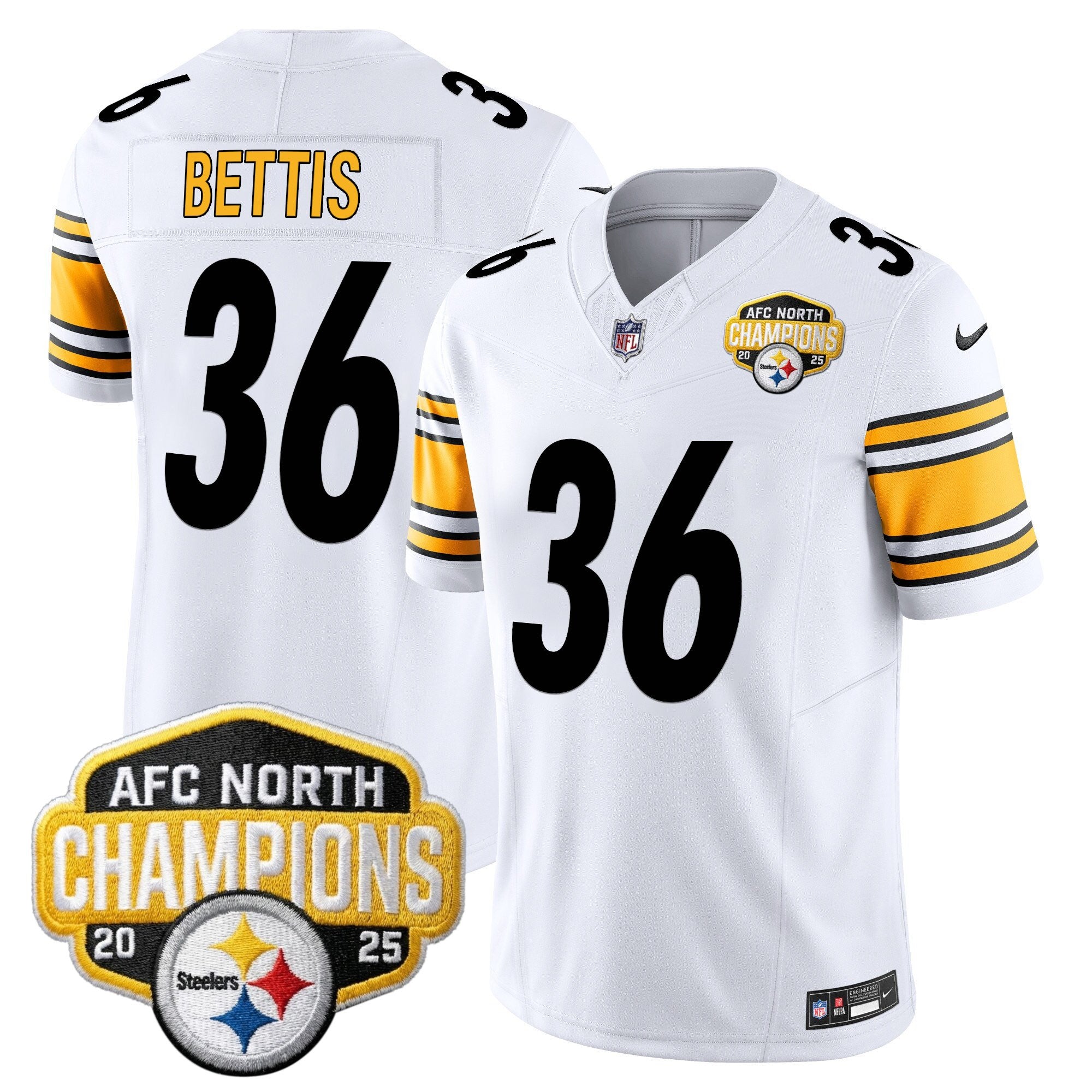 Pittsburgh Steelers 2025 AFC North Division Champions Vapor Limited Jersey – All Stitched – White – Jerome Bettis Jersey