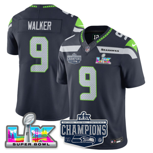 Seattle Seahawks 2025 NFC Champions Vapor Limited Jersey – All Stitched – Navy – Kenneth Walker III Jersey