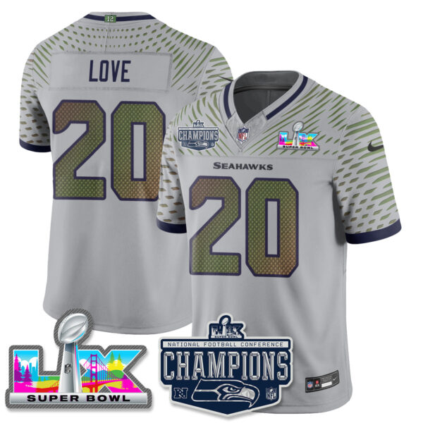 Seattle Seahawks 2025 NFC Champions Vapor Limited Jersey – All Stitched – Wolf Gray – Julian Love Jersey