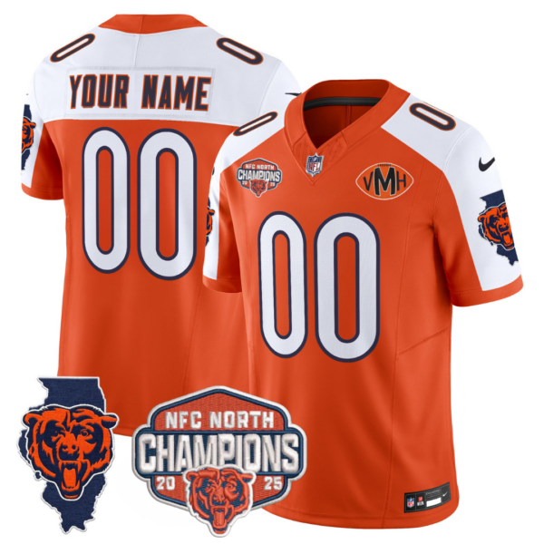 Custom Chicago Bears 2025 NFC North Champions Patch Jersey V2 – All Stitched – Orange Alternate Jersey