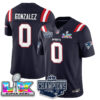 New England Patriots 2025 AFC Champions Vapor Limited Jersey – All Stitched – Navy – Christian Gonzalez Jersey