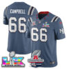 New England Patriots 2025 AFC Champions Vapor Limited Jersey V2 – All Stitched – Storm Blue – Will Campbell Jersey
