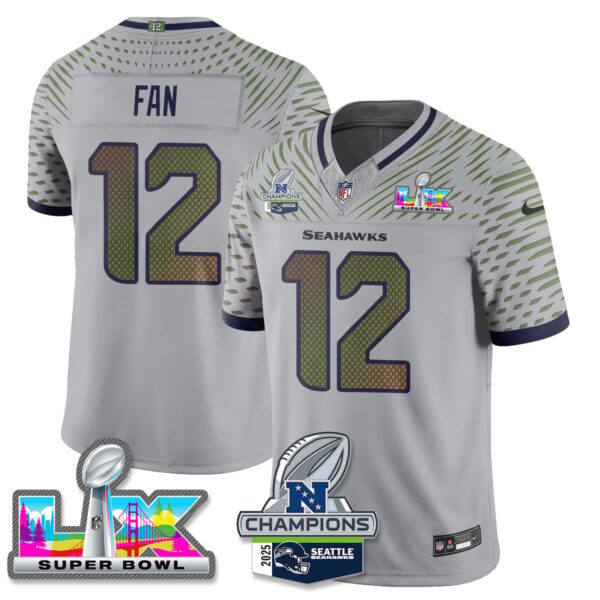 Seattle Seahawks 2025 NFC Champions Vapor Limited Jersey V2 – All Stitched – Wolf Gray – Fan Jersey