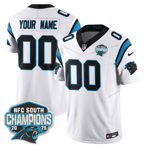 Carolina Panthers NFC South Division Champions Vapor Limited Custom Jersey – All Stitched – White Jersey