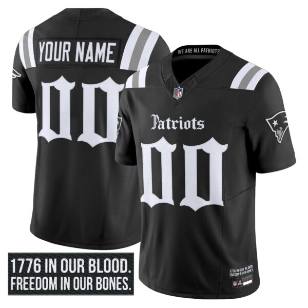 New England Patriots ‘Gothic Revolution Edition’ Vapor Limited Custom Jersey – All Stitched – Black Jersey