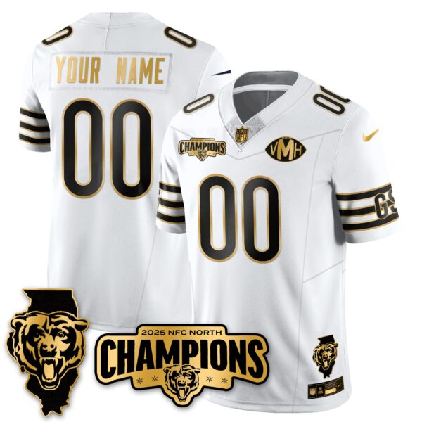 Chicago Bears NFC North Division Champions Vapor Limited Gold Custom Jersey – All Stitched – White Gold Jersey