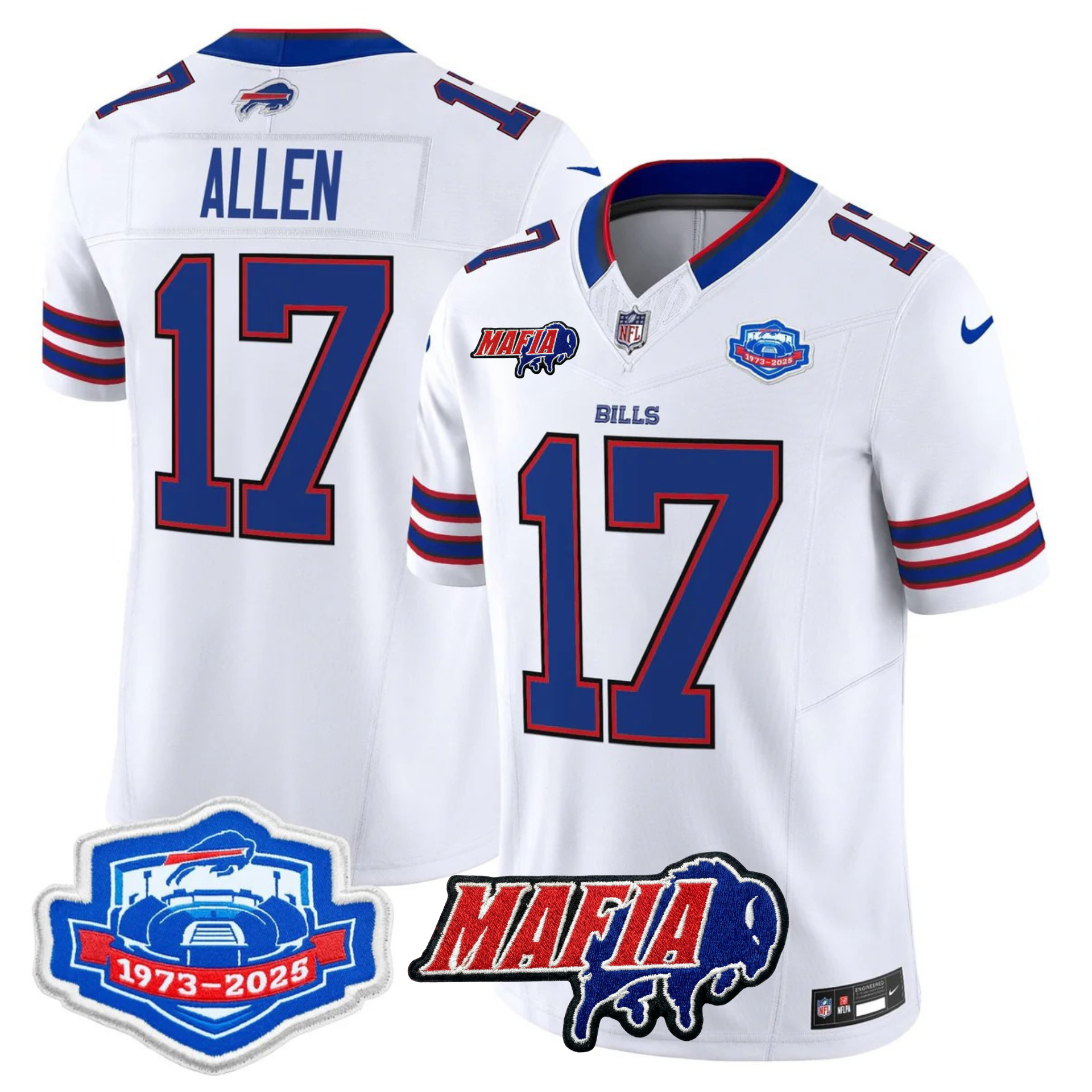 Buffalo Bills 2025 Bills Mafia & Farewell Season Patch Vapor Limited Jersey – All Stitched – White – Josh Allen Jersey