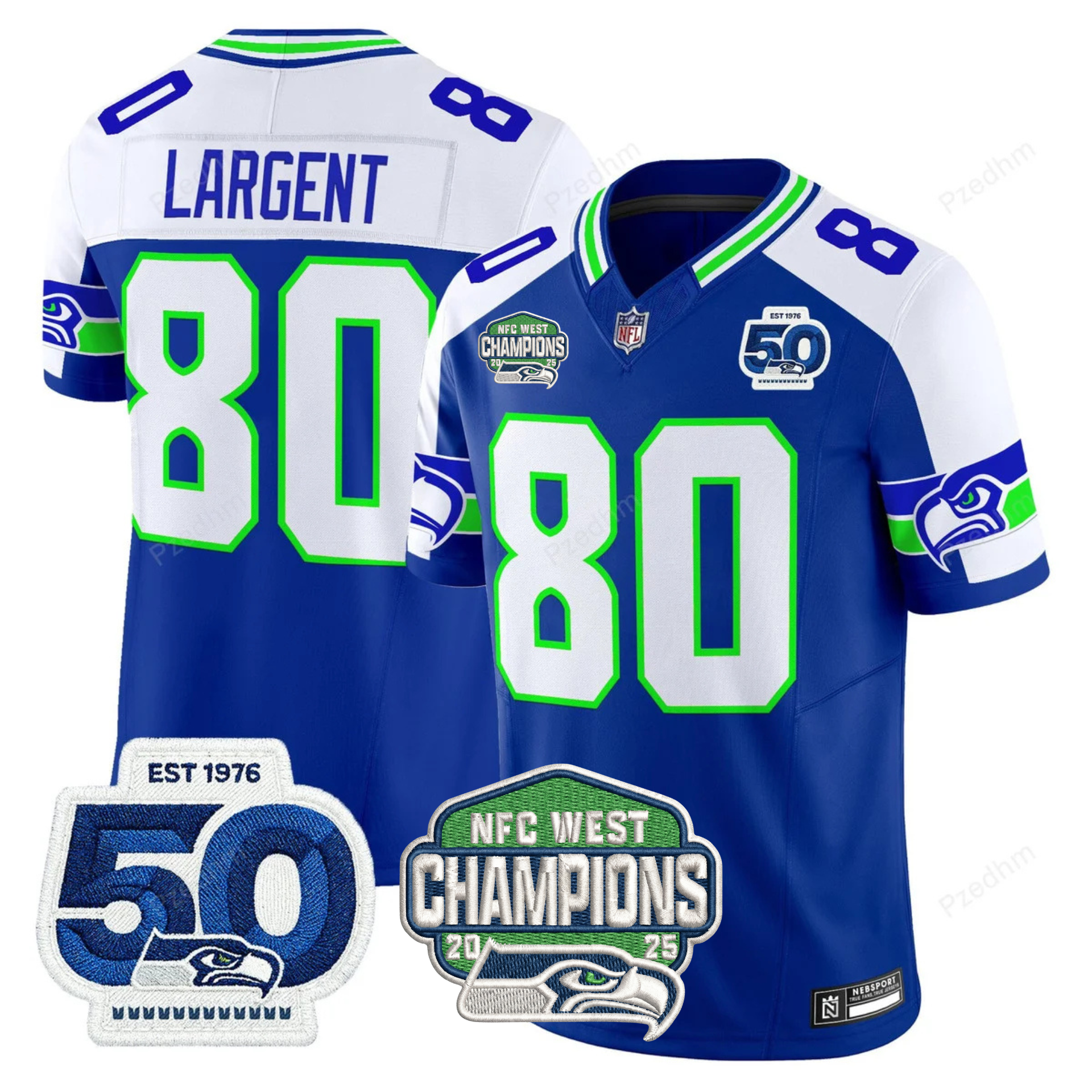 Seattle Seahawks NFC West Division Champions Vapor Limited Jersey V2 – All Stitched – Royal Alternate – Steve Largent Jersey