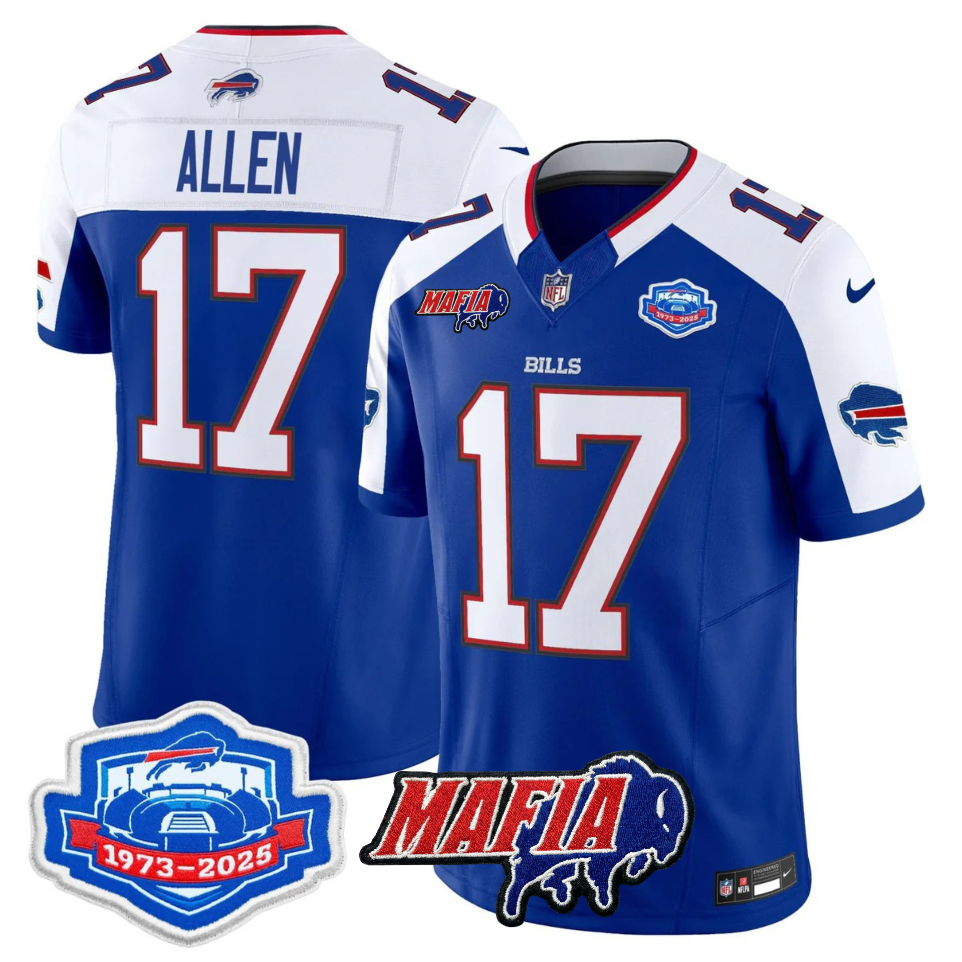 Buffalo Bills 2025 Bills Mafia & Farewell Season Patch Vapor Limited Jersey – All Stitched – Royal Alternate – Josh Allen Jersey