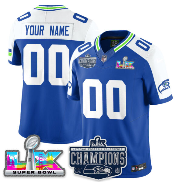 Seattle Seahawks 2025 NFC Champions Vapor Limited Custom Jersey – All Stitched – Royal Alternate Jersey