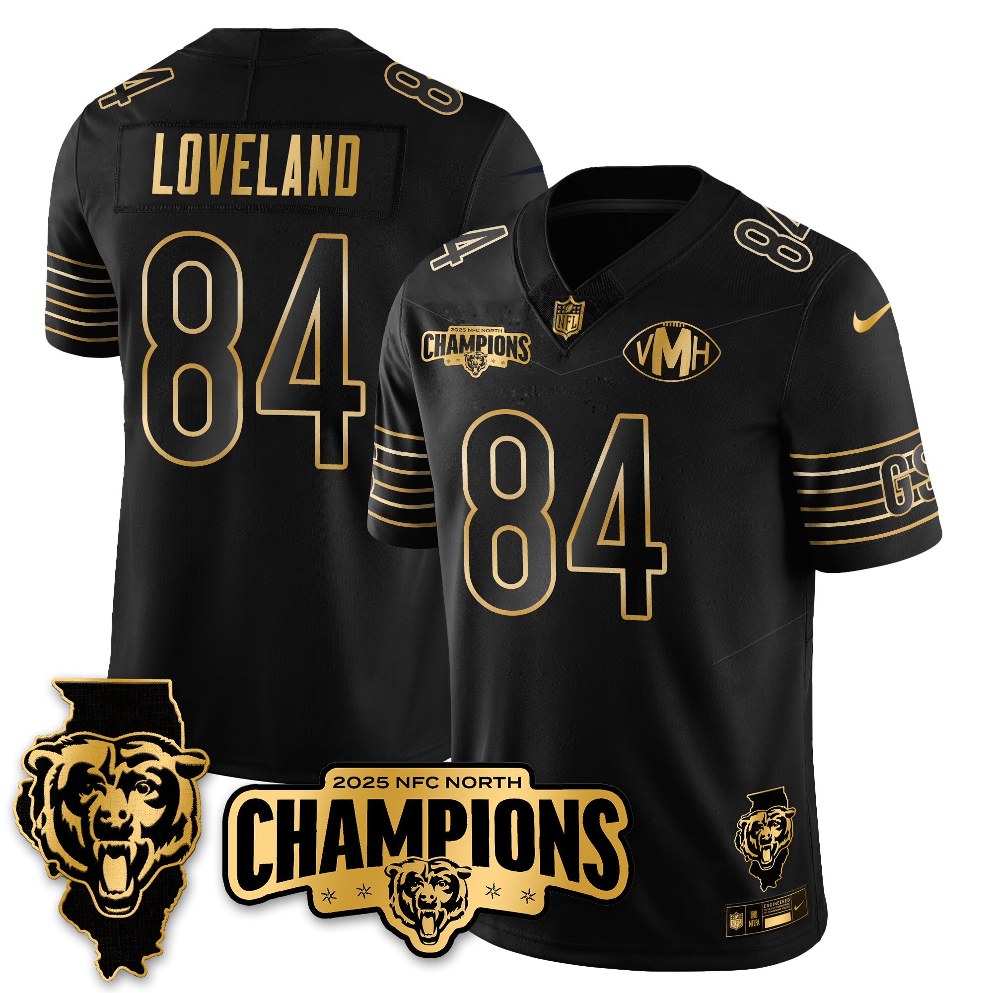 Chicago Bears NFC North Division Champions Vapor Limited Gold Jersey – All Stitched – Black Gold – Colston Loveland Jersey