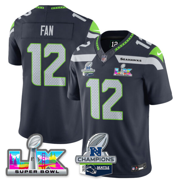 Seattle Seahawks 2025 NFC Champions Vapor Limited Jersey V2 – All Stitched – Navy – Fan Jersey