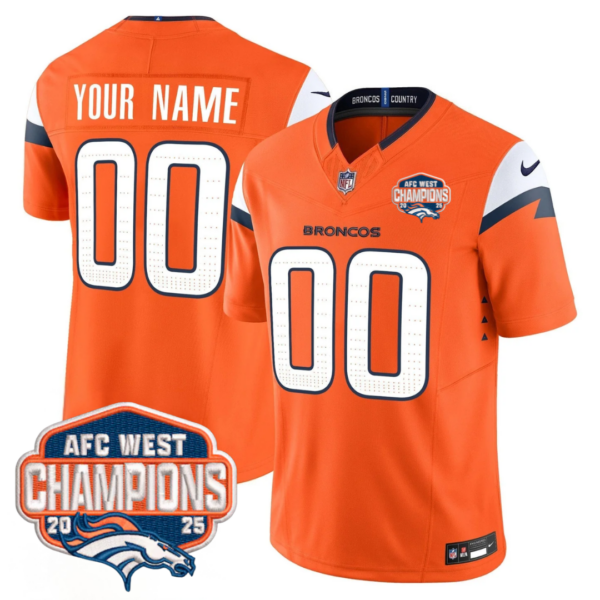 Custom Denver Broncos AFC West Champions Patch Vapor Limited Jersey V2 – All Stitched – Orange Jersey