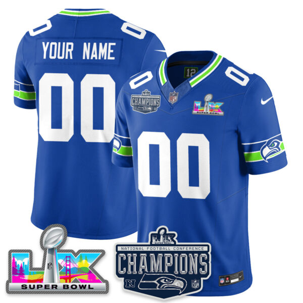 Seattle Seahawks 2025 NFC Champions Vapor Limited Custom Jersey – All Stitched – Royal Jersey