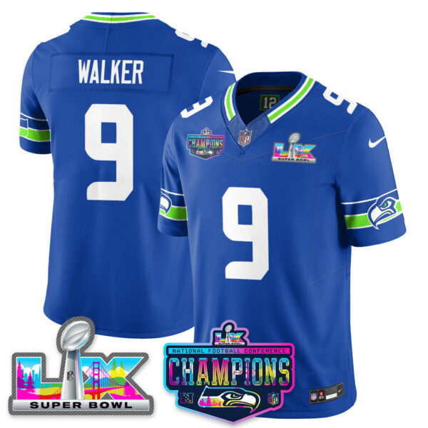 Seattle Seahawks 2025 Vapor Limited Jersey – NFC Champions Limited Patch – All Stitched – Royal – Kenneth Walker III Jersey