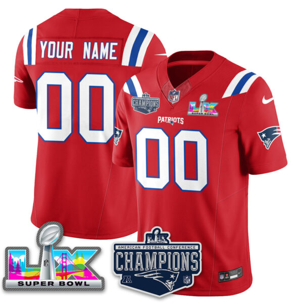 New England Patriots 2025 AFC Champions Vapor Limited Custom Jersey – All Stitched – Red Jersey