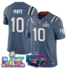 New England Patriots 2025 Vapor Jersey – AFC Champions Limited Patch – All Stitched – Storm Blue – Drake Maye Jersey