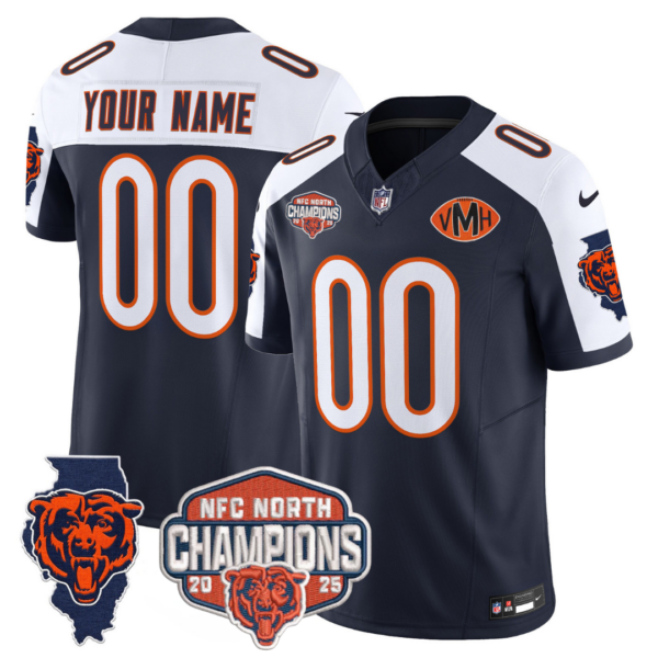 Chicago Bears 2025 NFC North Champions Patch Jersey V2 – All Stitched – Navy Alternate – D’Andre Swift Jersey