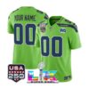Men's Seattle Seahawks Custom Green Super Bowl LX Patch 50th Season & USA 250' Patch Vapor F.U.S.E. Limited Jersey