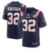 Men's New England Patriots #32 TreVeyon Henderson Navy Super Bowl LX Patch Game Jersey