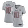 Women's New England Patriots #10 Drake Maye Silver Super Bowl LX Patch Atmosphere Fashion Game Jersey