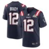 Youth New England Patriots #12 Tom Brady Navy Super Bowl LX Patch Game Jersey