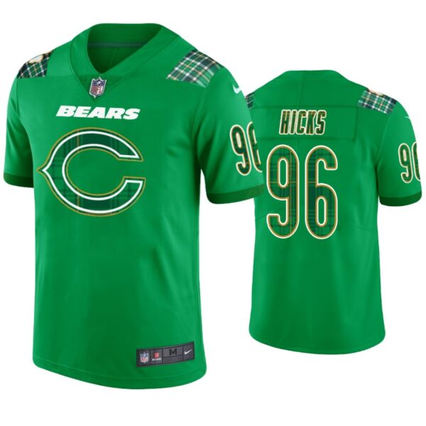 Akiem Hicks Chicago Bears #96 Jersey St. Patricks Day Kelly Green Lucky Men