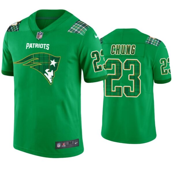 New England Patriots #23 Patrick Chung Jersey St. Patricks Day Kelly Green Lucky Men