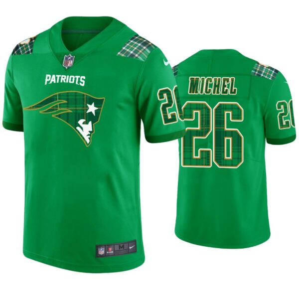 New England Patriots #26 Sony Michel Jersey St. Patricks Day Kelly Green Lucky Men
