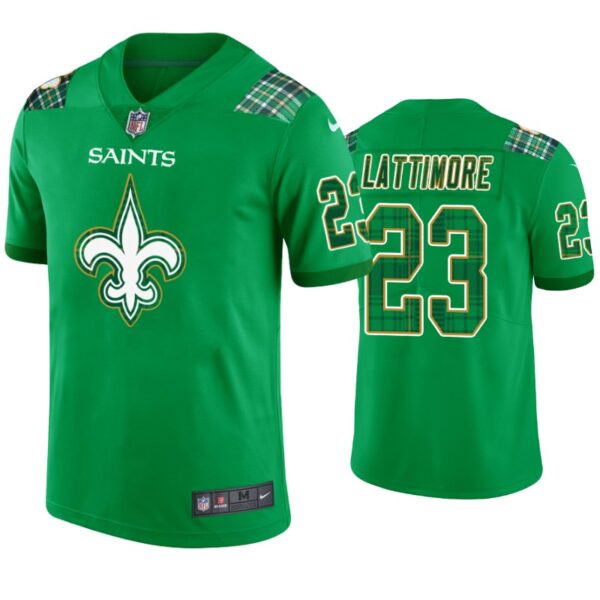 New Orleans Saints #23 Marshon Lattimore Jersey St. Patricks Day Kelly Green Lucky Men