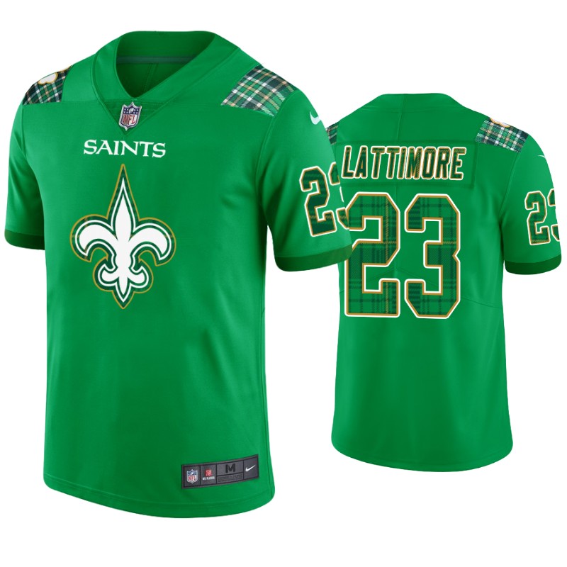 New Orleans Saints #23 Marshon Lattimore Jersey St. Patricks Day Kelly Green Lucky Men